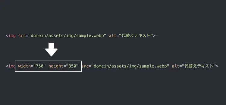 imgタグにwidthプロパティとheightプロパティを追加